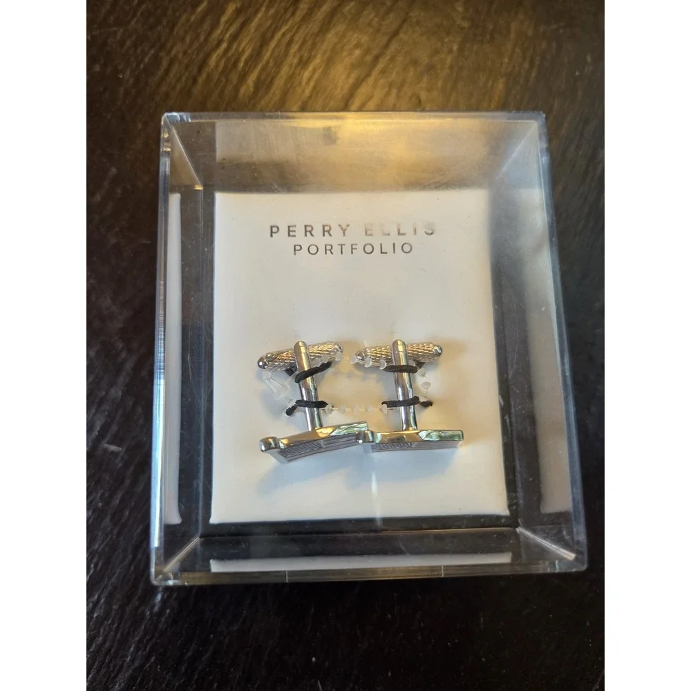 Perry Ellis Portfolio Men's American Flag Silver-Tone Toggle Cuff Links NEW! $40